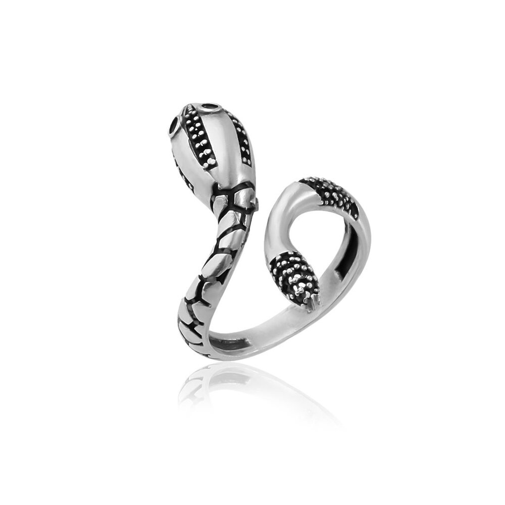 Vintage Style Snake Ring in Antic Silver - Adjustable Statement Jewelry